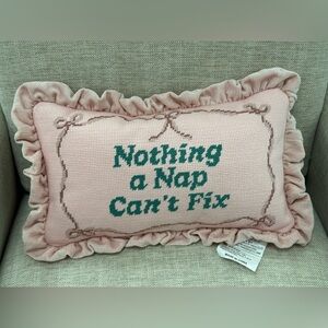 cupcakes & cashmere Pink Pillow with Green Text